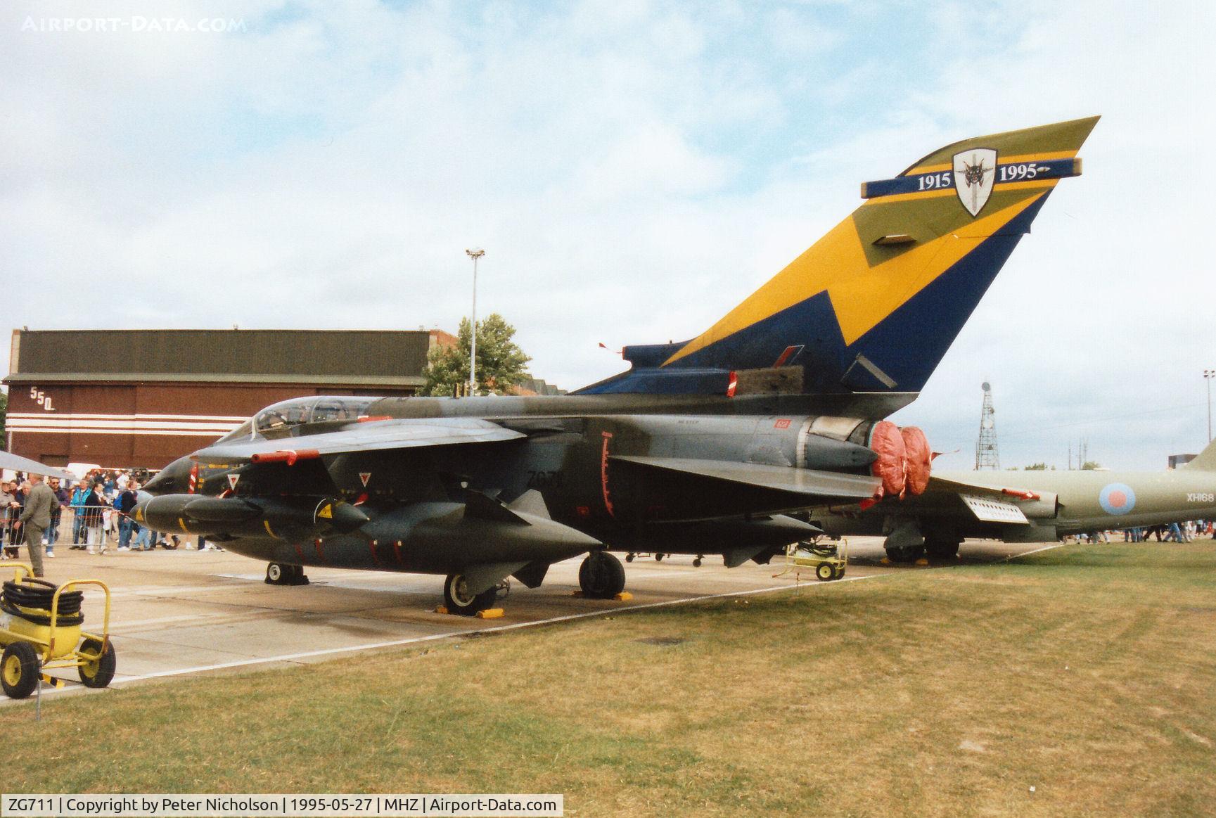 ZG711, 1989 Panavia Tornado GR.1A C/N BS178/820/2659, Another view of the 13 Squadron Tornado GR.1A from RAF Marham and wearing 80th Anniversary markings on display at the 1995 RAF Mildenhall Air Fete.