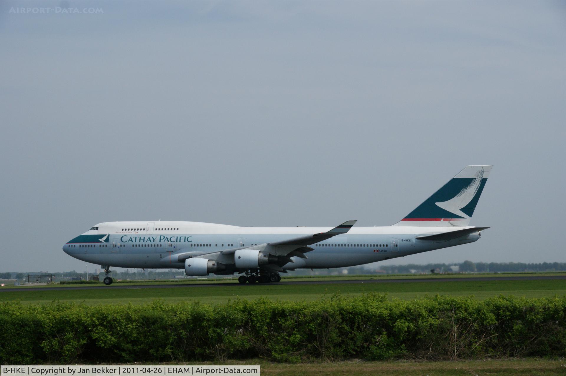 B-HKE, 1991 Boeing 747-412 C/N 25127, Taking off from Schiphol (Polderbaan)