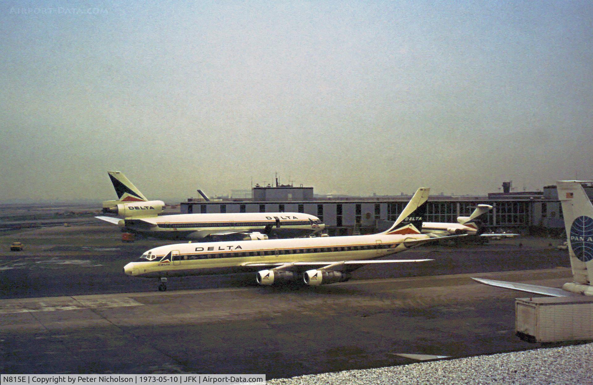 N815E, 1964 Douglas DC-8-51 C/N 45689, DC-8-51 of Delta Air Lines departing Kennedy Airport in May 1973.