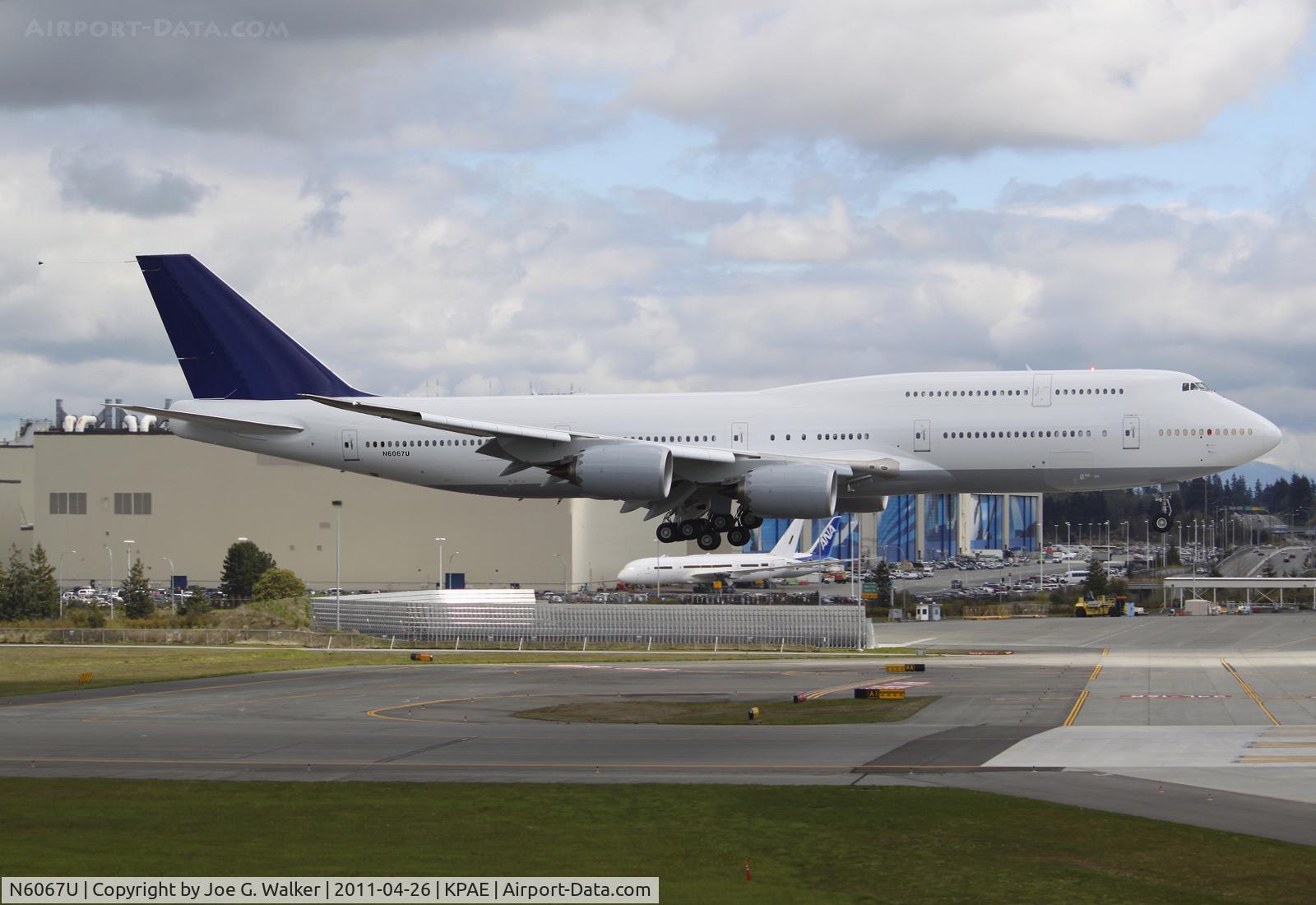 N6067U, 1986 Boeing 757-2M6 C/N 23454, First 747-830 Intercontinental for Lufthansa seen on approach to Paine Field after its maiden flight. Aircraft will become D-ABYE upon delivery.