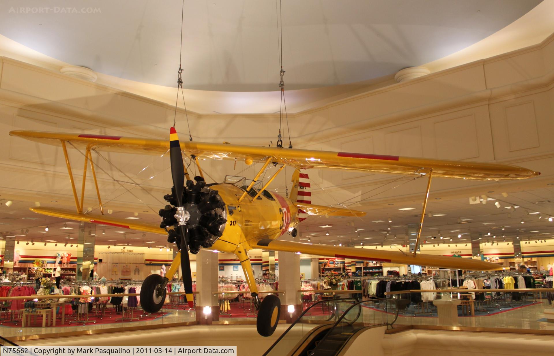 N75662, Boeing A75N1 C/N 75-5621, Stearman on display at Von Maur Department Store at the former Glenview NAS