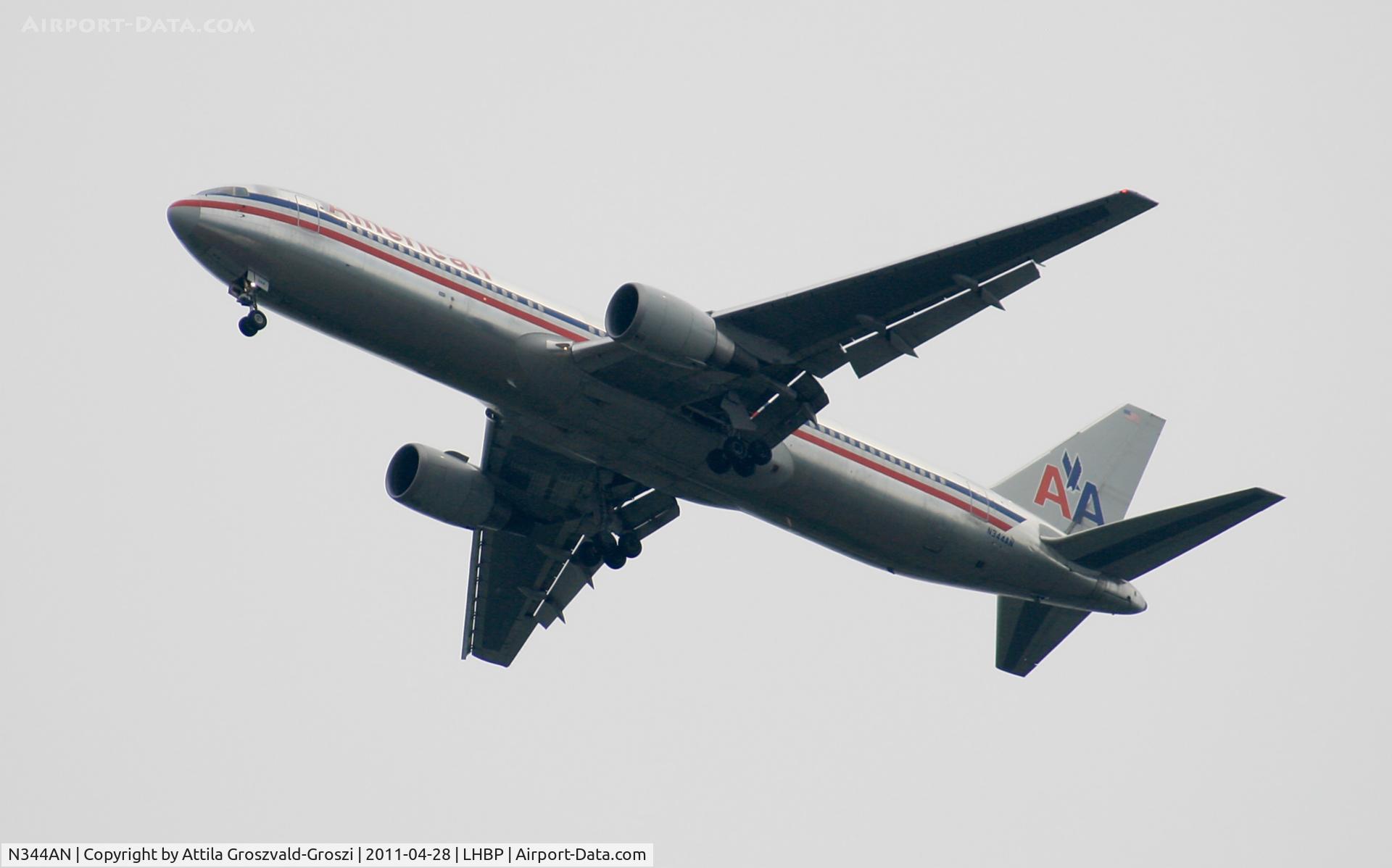 N344AN, 2003 Boeing 767-323 C/N 33083, Getting off direction Budapest Ferihegy onto an International Airport, in Üllö city airspace.