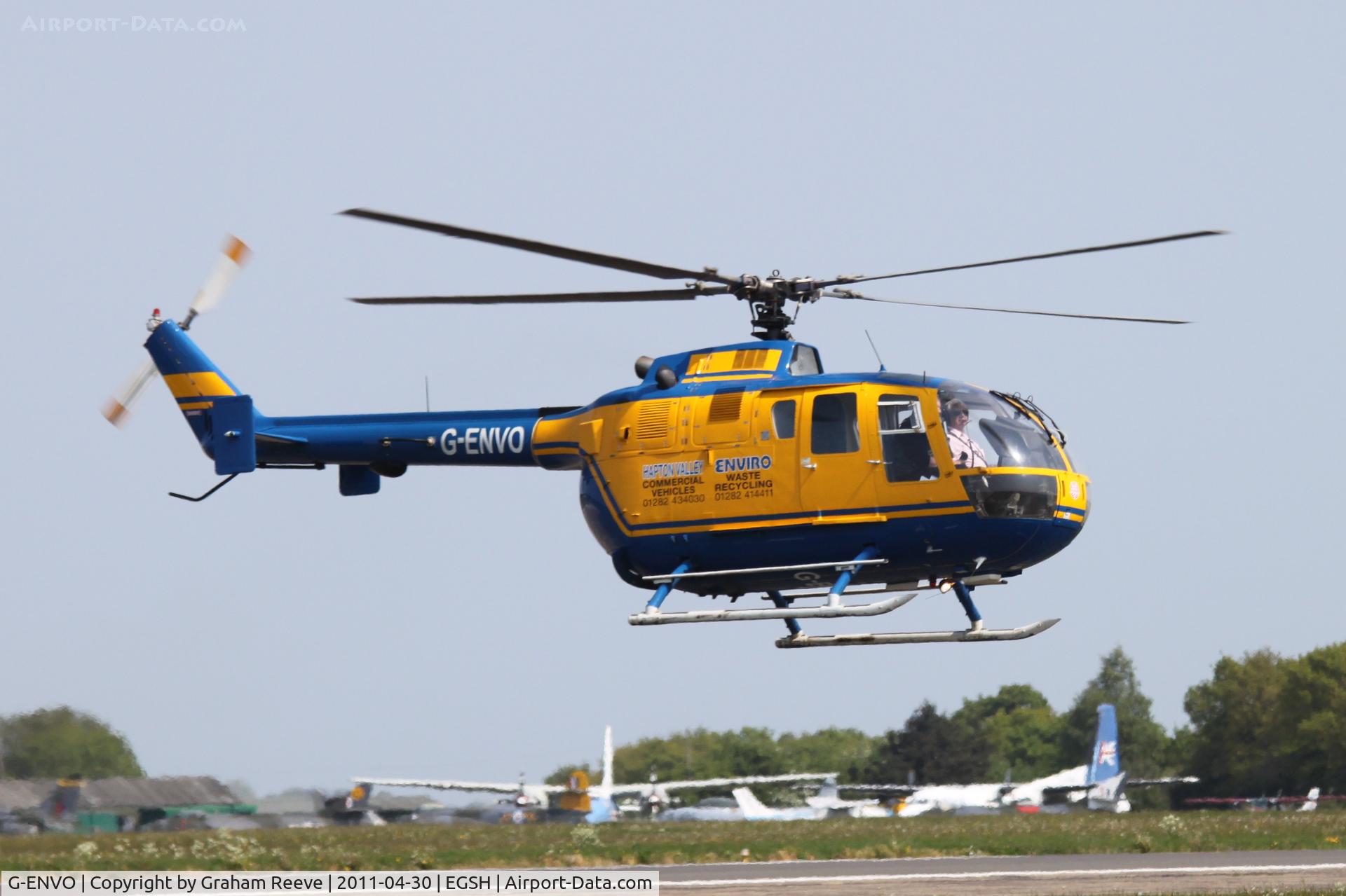 G-ENVO, 1983 MBB Bo-105DBS-4 C/N S-593, About to touch down.