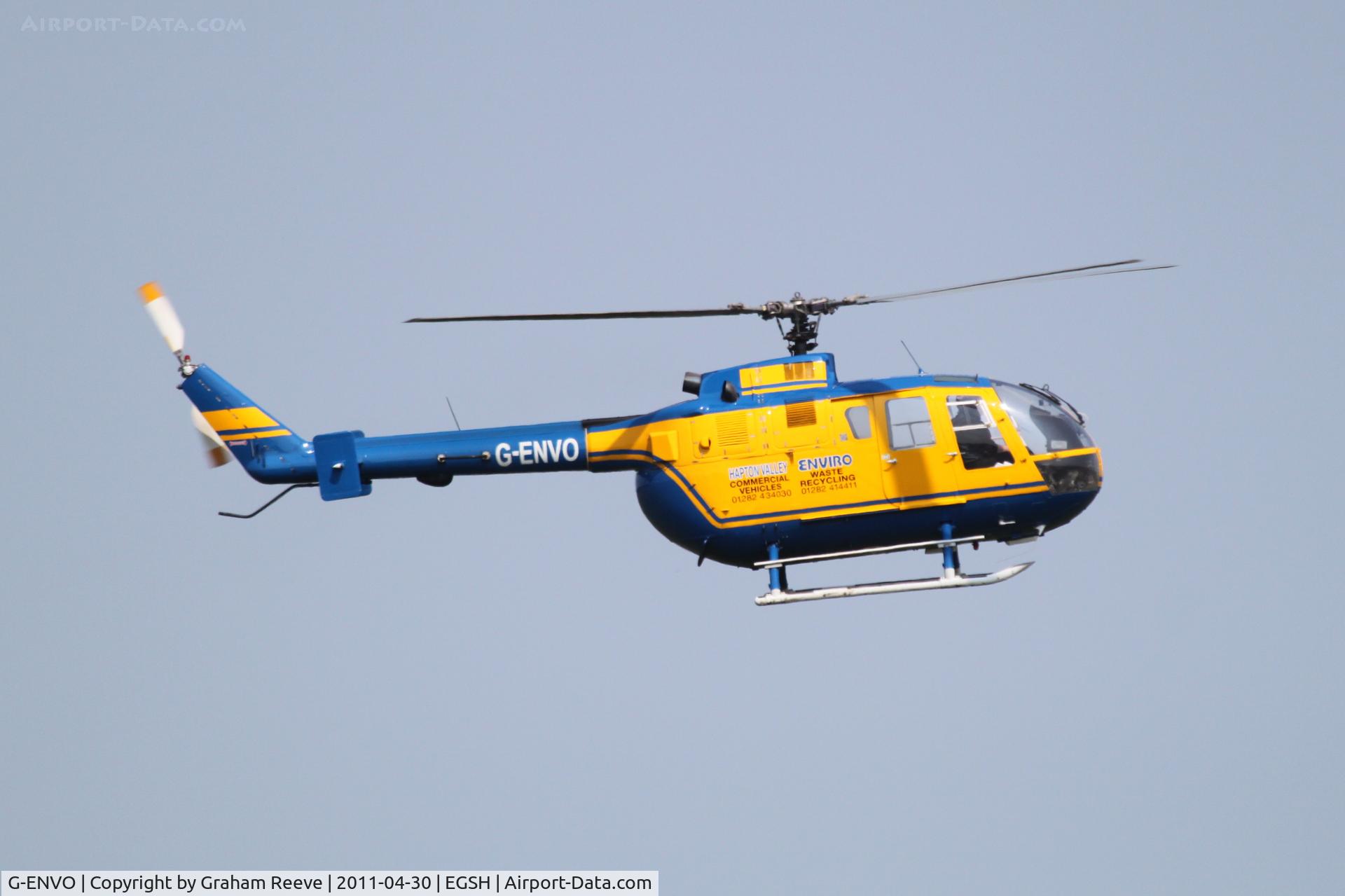 G-ENVO, 1983 MBB Bo-105DBS-4 C/N S-593, Inbound to Norwich.