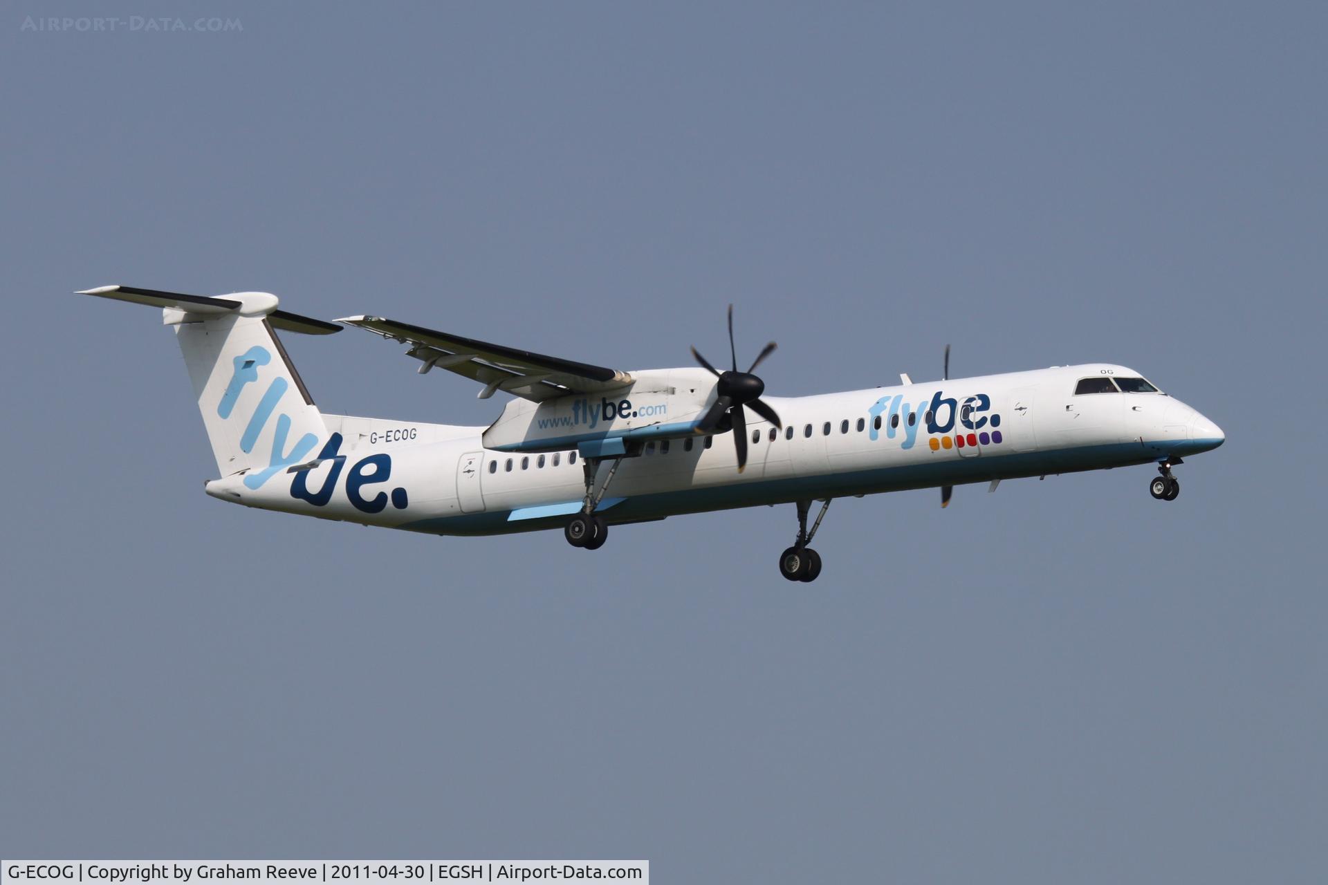 G-ECOG, 2008 De Havilland Canada DHC-8-402Q Dash 8 C/N 4220, About to touch down.