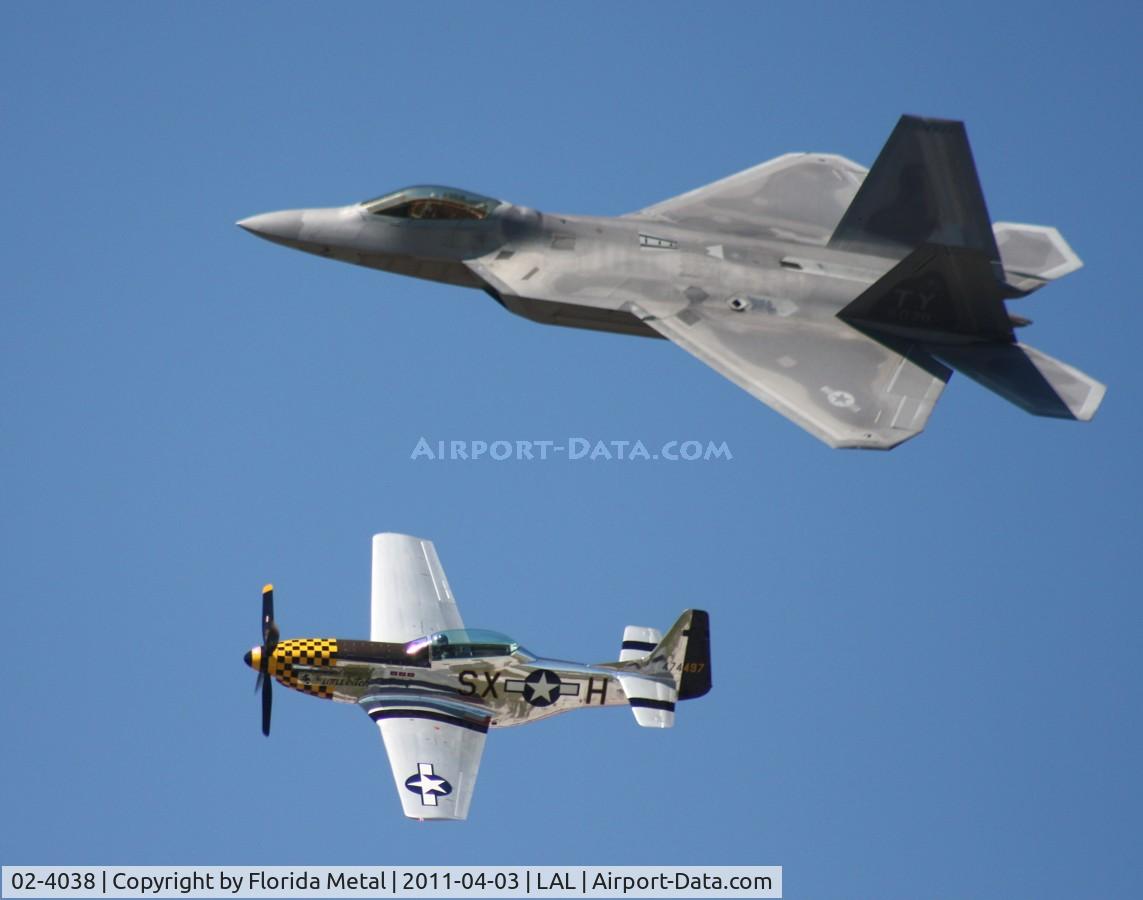 02-4038, Lockheed Martin F/A-22A Raptor C/N 4038, Heritage Flight with Little Witch P-51D