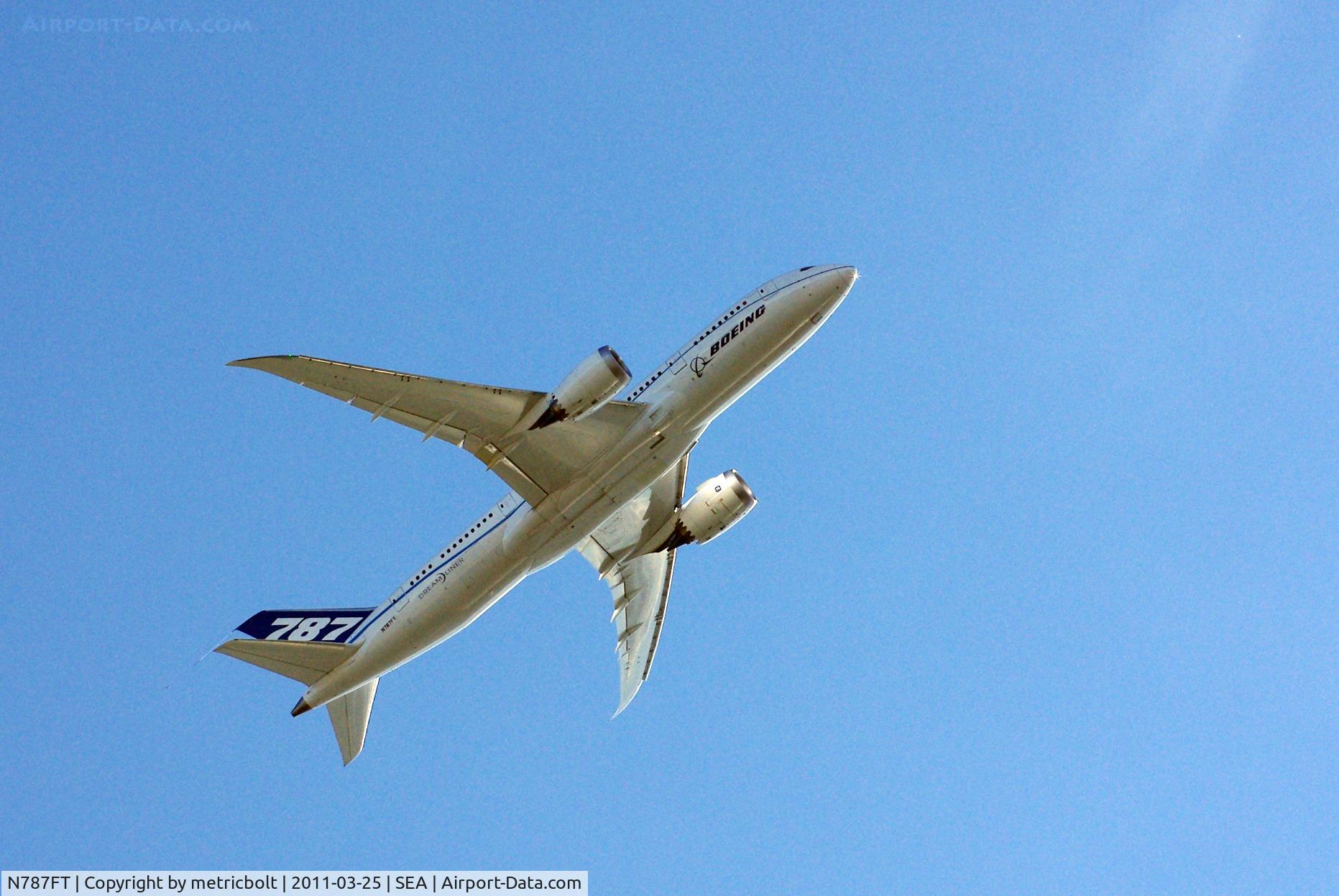 N787FT, 2010 Boeing 787-8 Dreamliner C/N 40694, In flight over Green Lake,Seattle