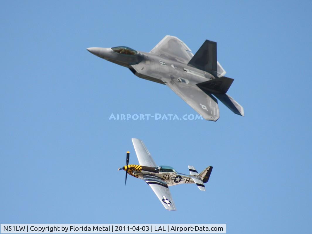 N51LW, 1962 North American P-51D Mustang C/N 122-41037, Little Witch with F-22 Heritage flight