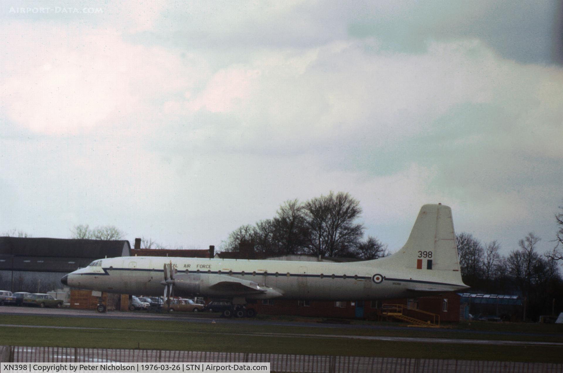 XN398, 1959 Bristol Britannia C.2 (175 Britannia 252F) C/N 13451, Britannia C.1 retired from active service seen at Stansted in March 1976.
