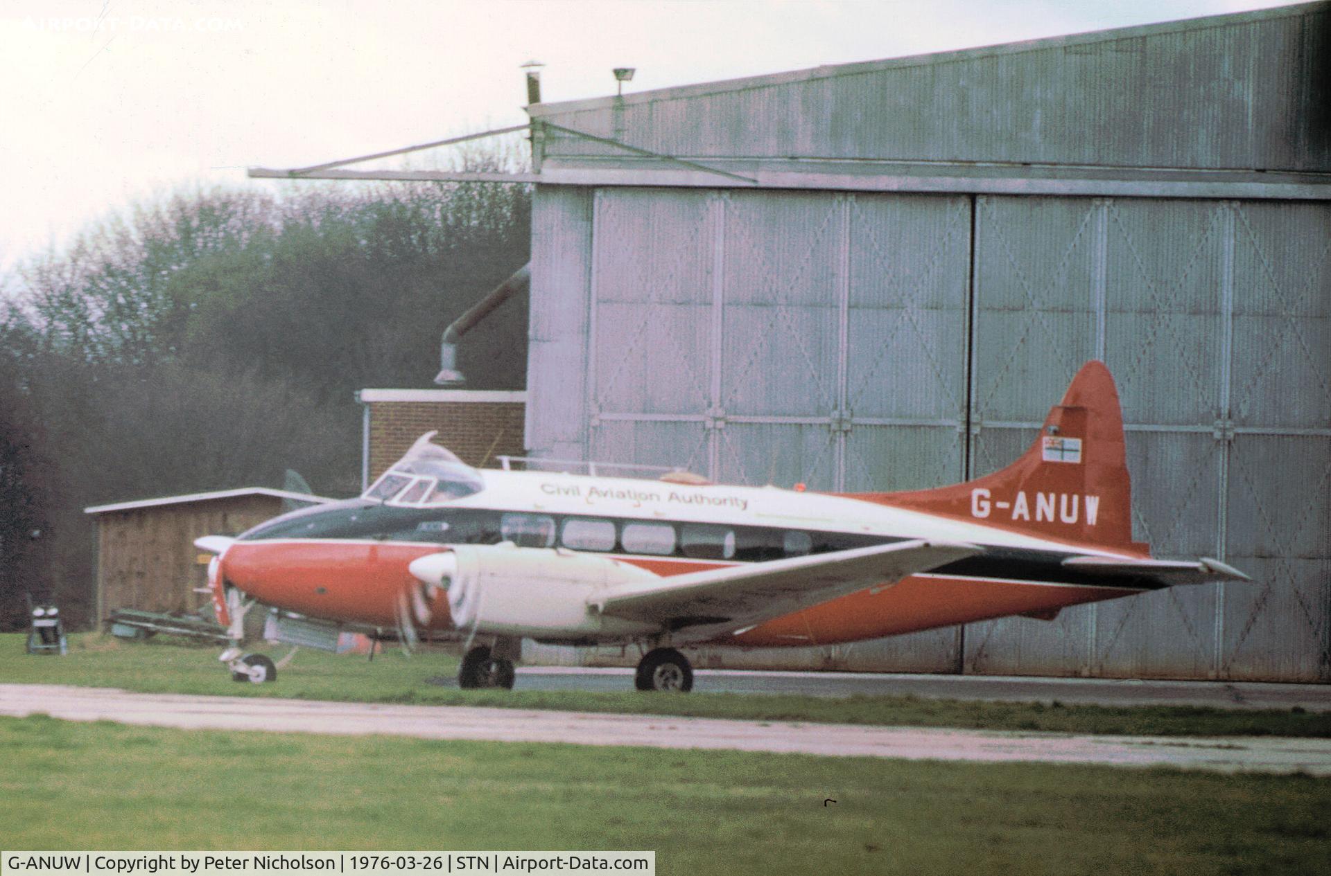 G-ANUW, 1955 De Havilland DH-104 Dove 6 C/N 04458, Dove 6 of the Civil Aviation Authority seen at their Stansted base in March 1976.