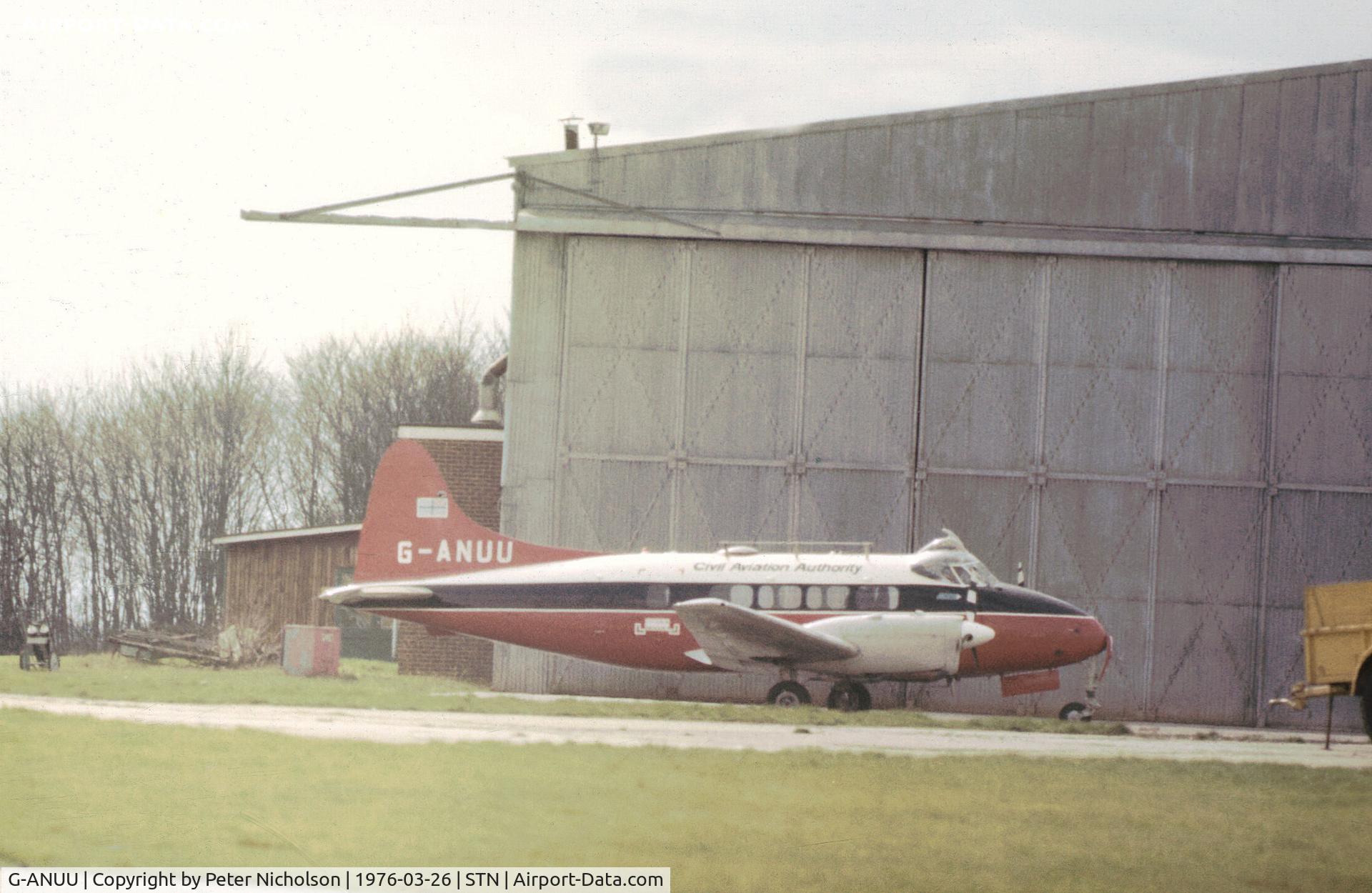 G-ANUU, 1955 De Havilland DH-104 Dove 6 C/N 04455, Dove 6 of the Civil Aviation Authority seen at their Stansted base in March 1976.