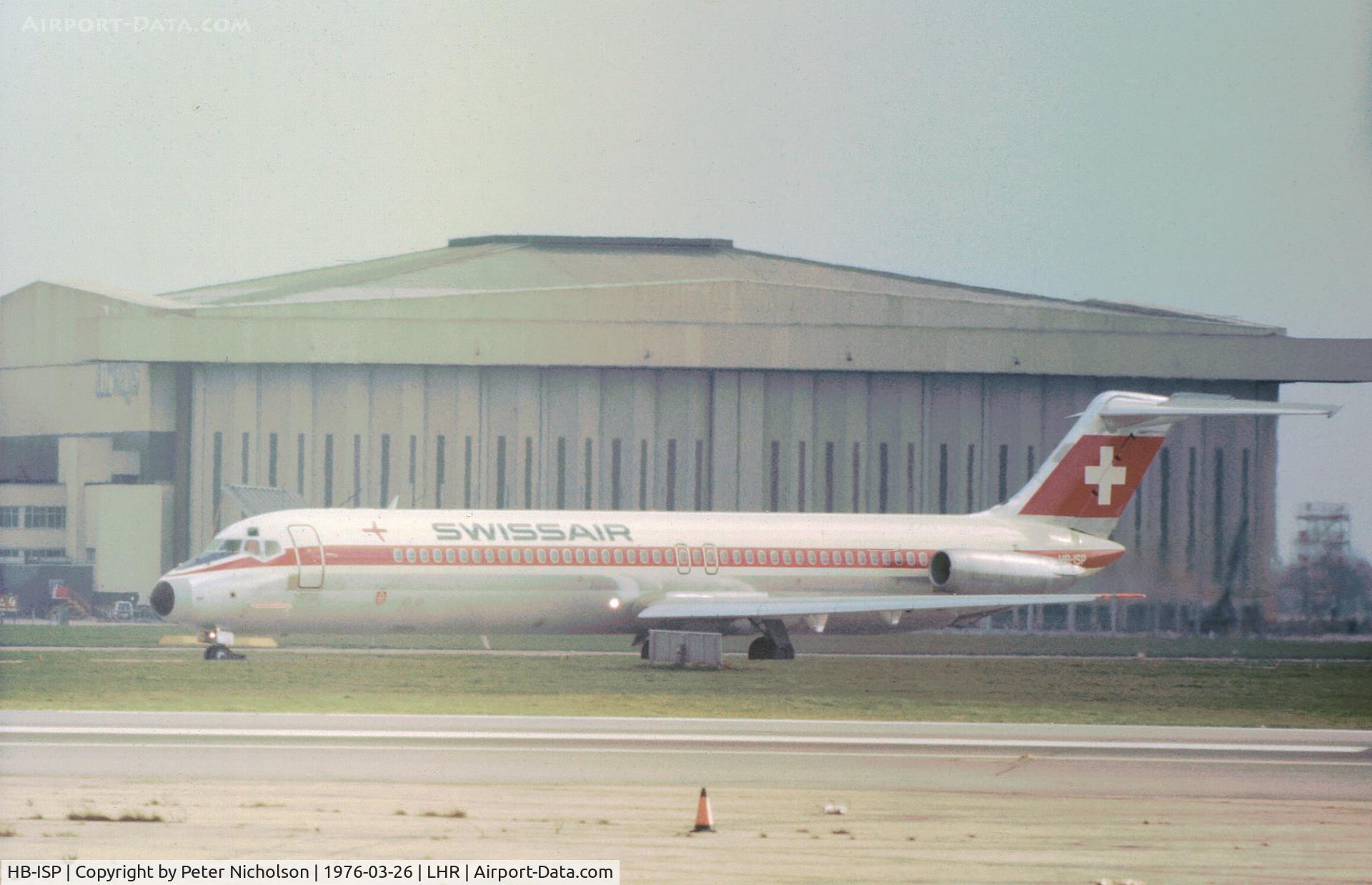 HB-ISP, 1976 Douglas DC-9-51 C/N 47659, DC-9-51 of Swissair at Heathrow in March 1976.