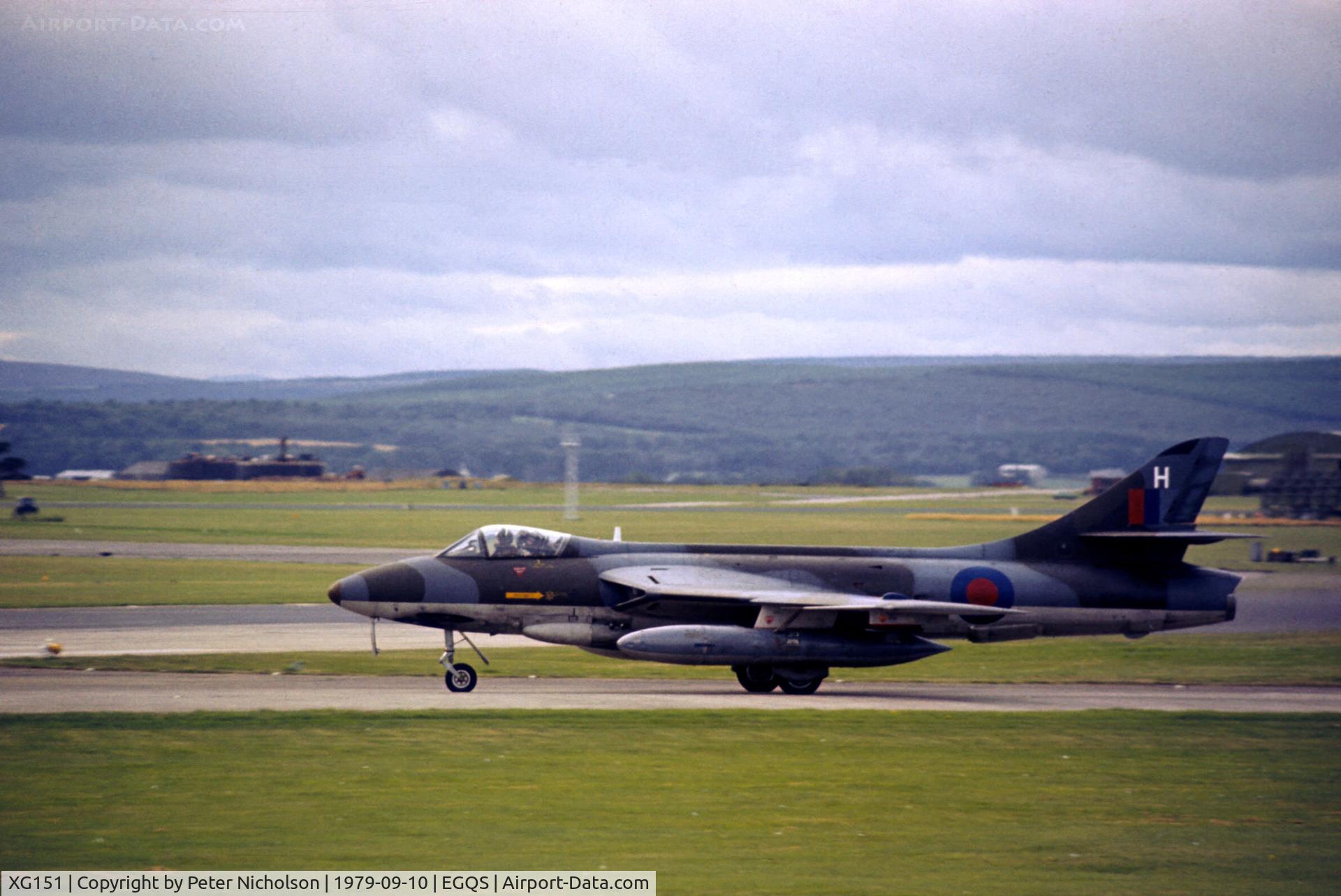 XG151, 1956 Hawker Hunter FGA.9 C/N S4/U/3384, Hunter FGA.9 of 2 Tactical Weapons Unit taxying at RAF Lossiemouth in September 1979.