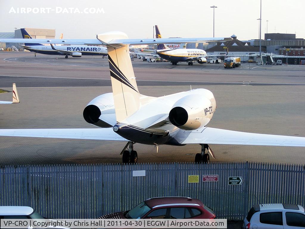VP-CRO, 2010 Gulfstream Aerospace GV-SP (G550) C/N 5270, parked at Luton