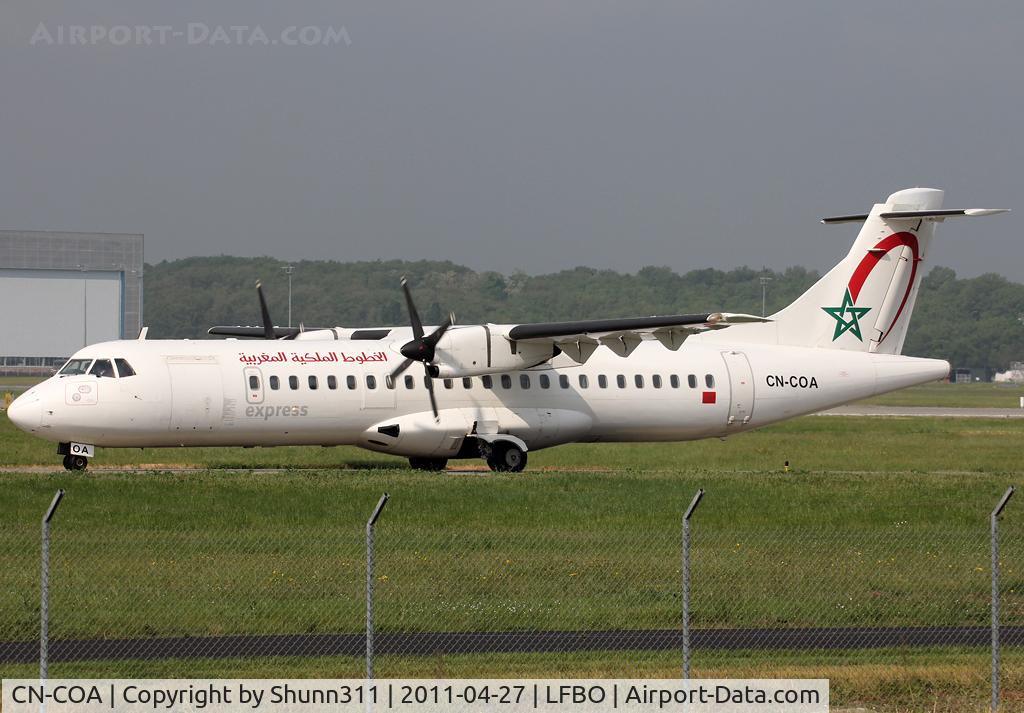 CN-COA, 1995 ATR 72-202 C/N 441, Taxiing holding point rwy 32R for a test flight after overhaul... Arab titles...