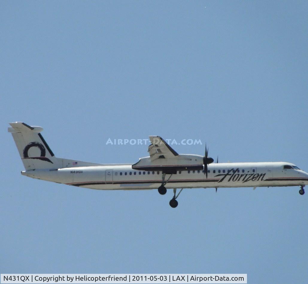 N431QX, 2007 Bombardier DHC-8-402 Dash 8 C/N 4164, 1/2 miles east of LAX on final to runway 24
