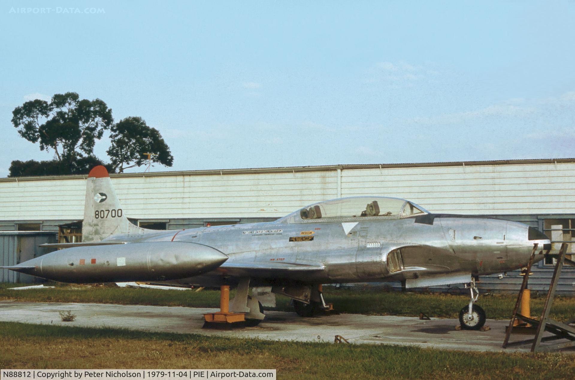 N88812, 1958 Lockheed T-33A Shooting Star C/N 580-1669, T-33A Shooting Star 58-0700 as instructional trainer at Clearwater in November 1979.
