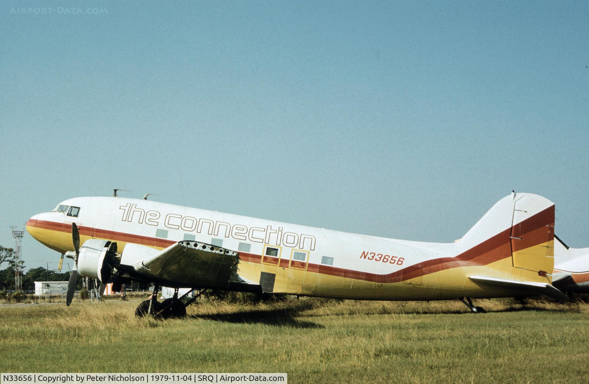 N33656, Douglas DC3A C/N 4802, DC-3A of Florida Airlines seen at Sarasota in November 1979.