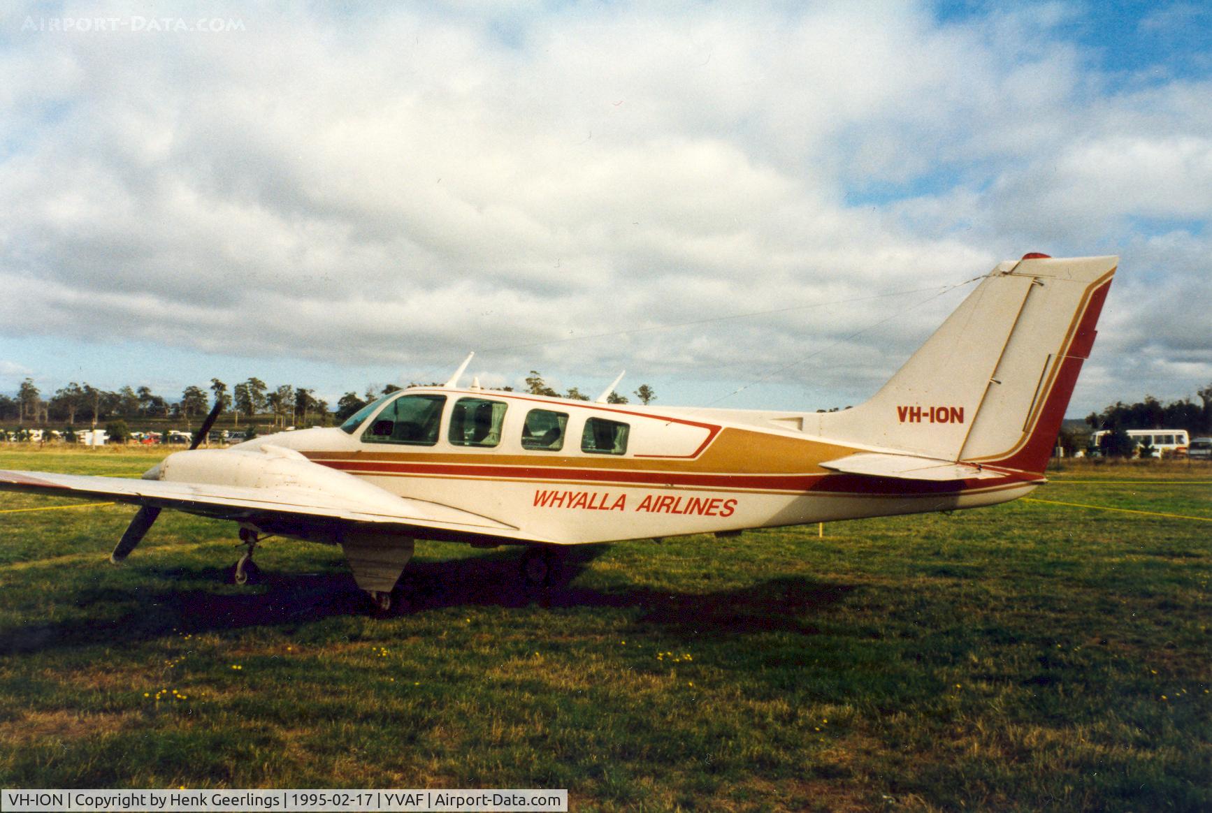 VH-ION, 1970 Beech 58 Baron C/N TH-014, Skyraces Tasmania , Valleyfield Airport-Tasmania
Whyalla Airlines
