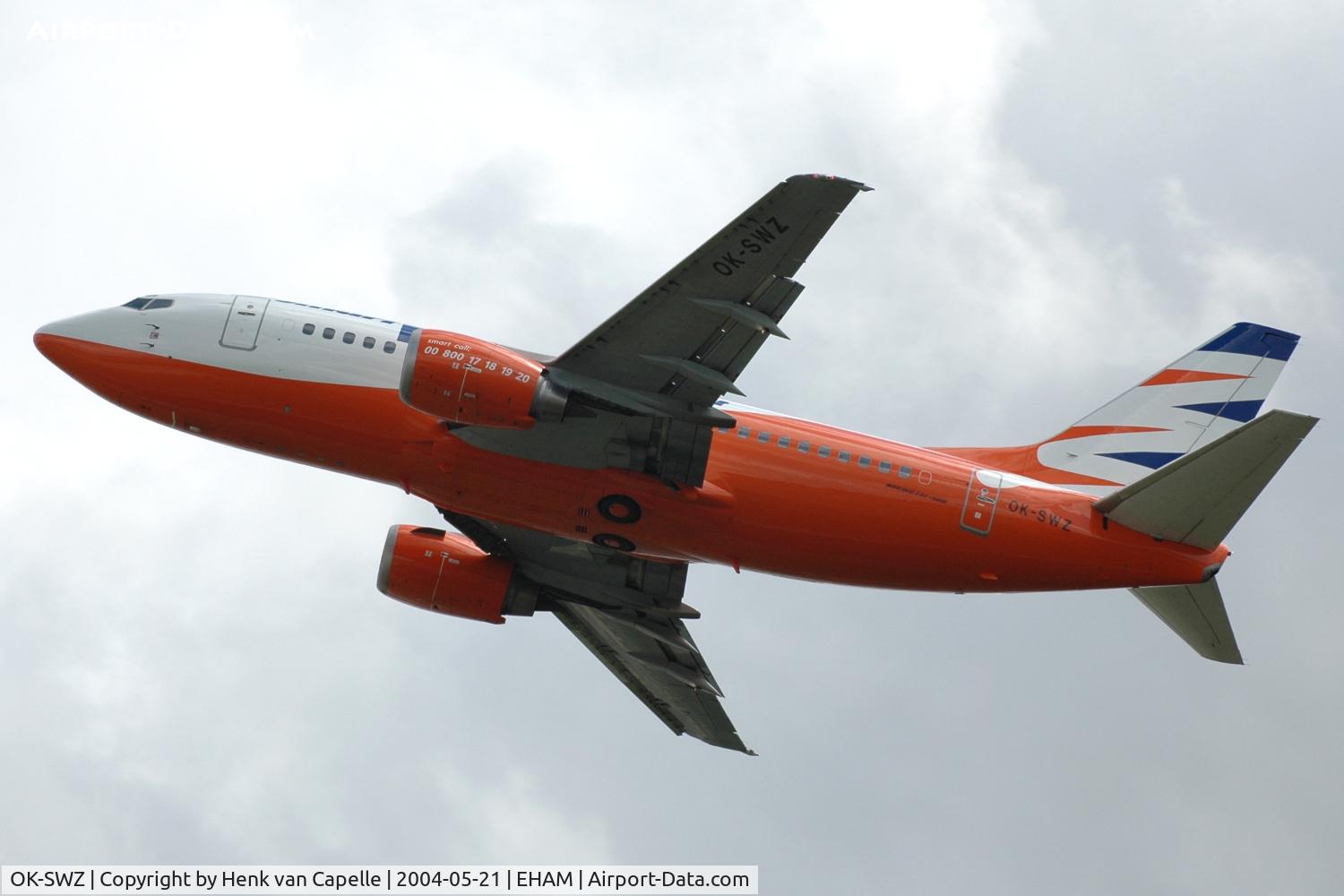 OK-SWZ, 1990 Boeing 737-530 C/N 24816, Smart Wings Boeing 737-500 taking off from Schiphol airport, Amsterdam.