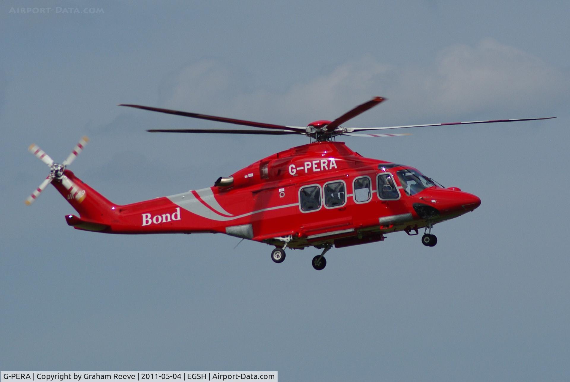 G-PERA, 2010 AgustaWestland AW-139 C/N 31322, Repainted to Bond's all red colour scheme.
