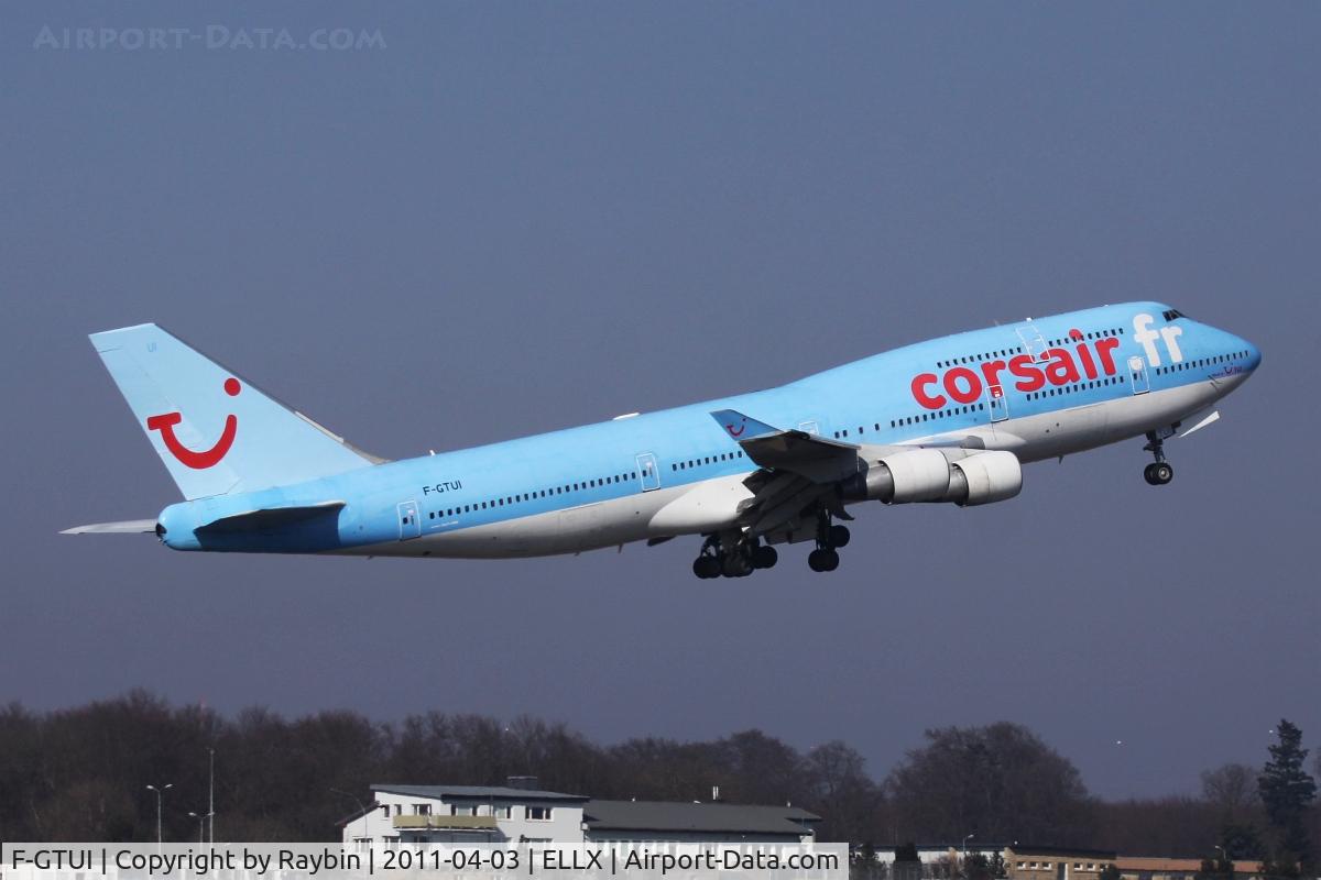 F-GTUI, 1992 Boeing 747-422 C/N 26875, Leaving LUX after maintenance