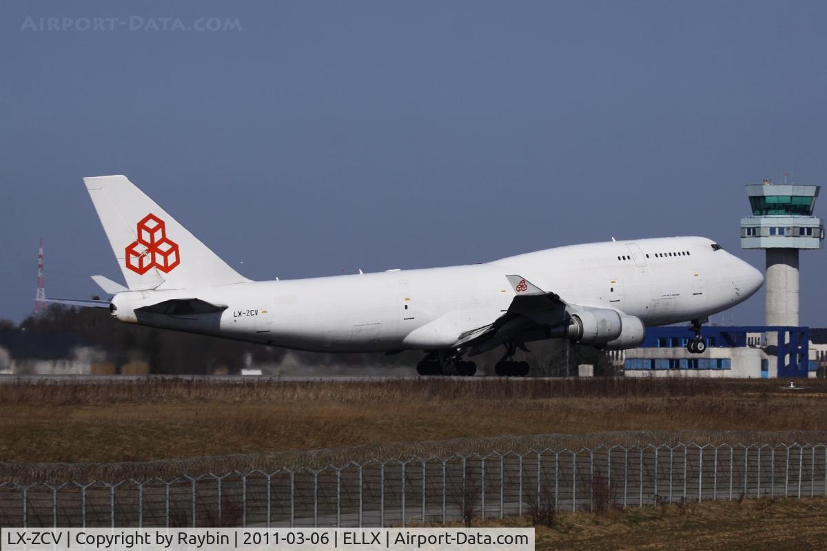 LX-ZCV, 1990 Boeing 747-481/BCF C/N 24801, Up,up and away.Starting from rwy 06 on a cold winter morning