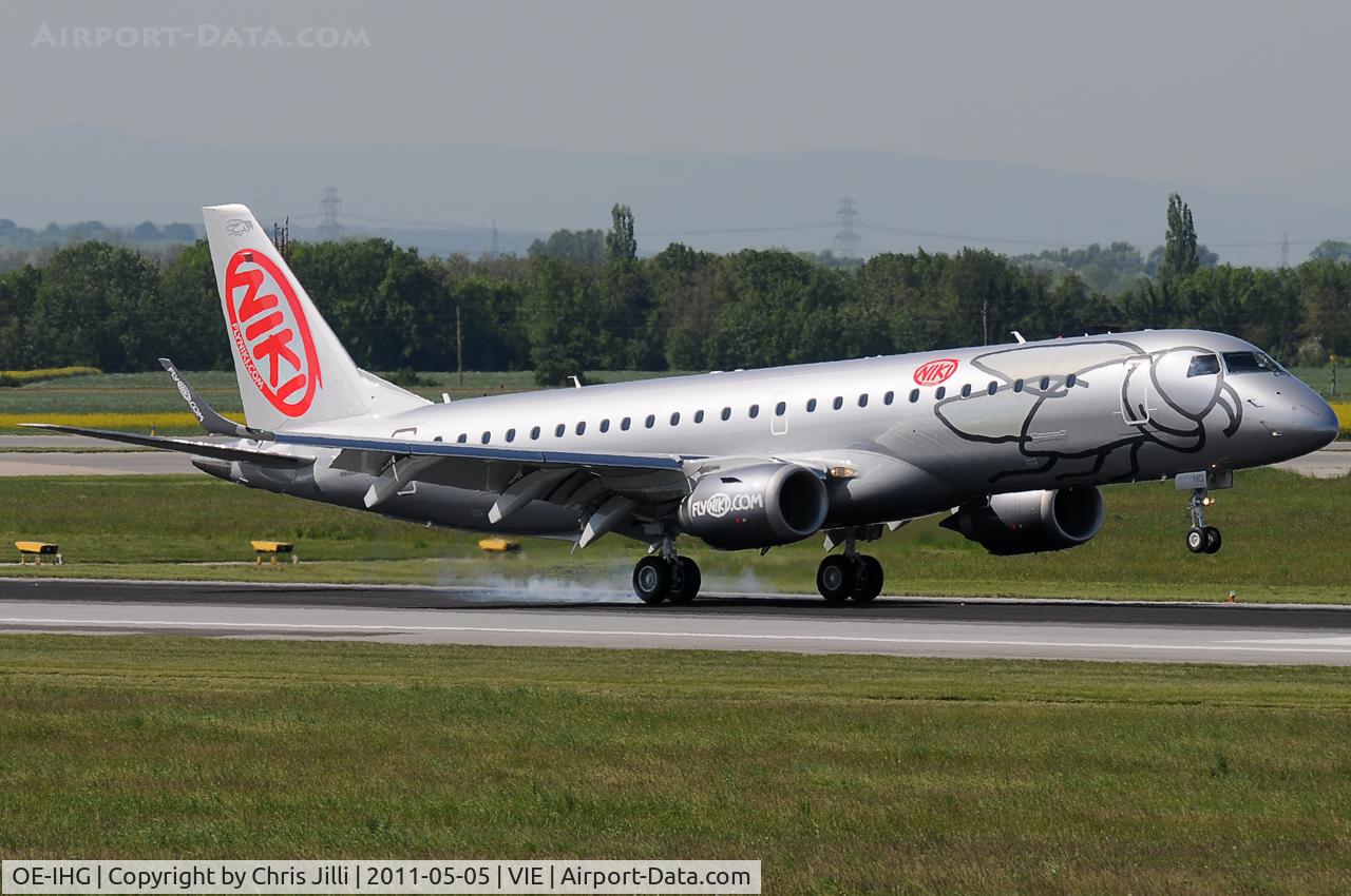 OE-IHG, 2011 Embraer 190LR (ERJ-190-100LR) C/N 19000435, brandnew ERJ 190 for NIKI, seen here burning some rubber on runway 34 after completing delivery fligh (SJK-REC-LPA-VIE)