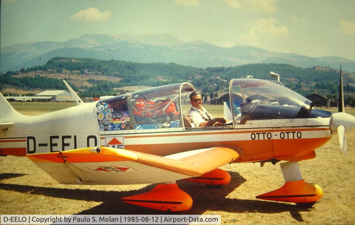 D-EELO, Robin DR-400-180R Remorqueur Regent C/N 0951, Rieti, Italy August 1985-world gliding championship
Otto ready to return to Germany.
photo digitalized from a positive chrom.