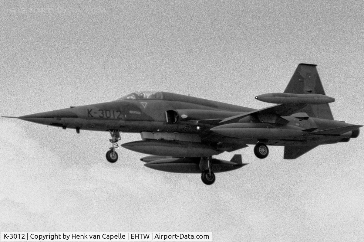 K-3012, 1970 Canadair NF-5A Freedom Fighter C/N 3012, Royal Netherlands Air Force NF-5A fighter landing at Twente air base in 1980.