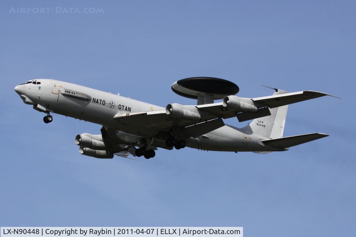 LX-N90448, 1982 Boeing E-3A Sentry C/N 22843, 3 low passes and 5 touch-and-go's, a normal AWACS training session at LUX