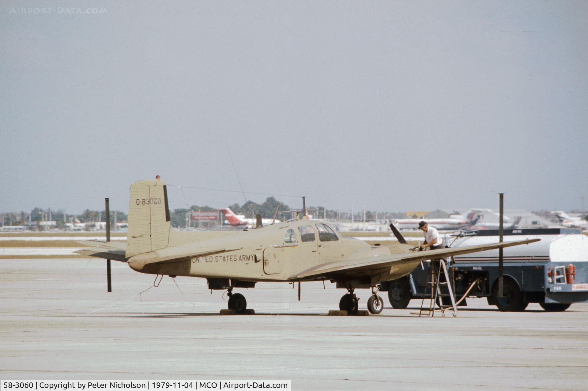 58-3060, 1958 Beech RU-8D Seminole C/N RLH-61, RU-8D Seminole of the US Army's 138th Aviation Company at Orlando in November 1979.