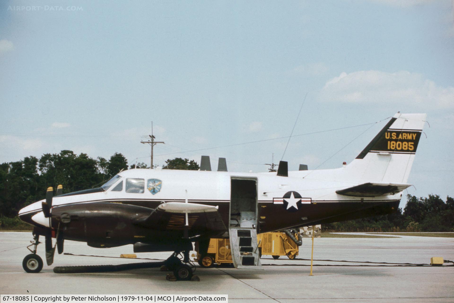 67-18085, 1967 Beech RU-21C Ute C/N LT-1, RU-21C Ute of the US Army's 138th Aviation Company at Orlando in November 1979.