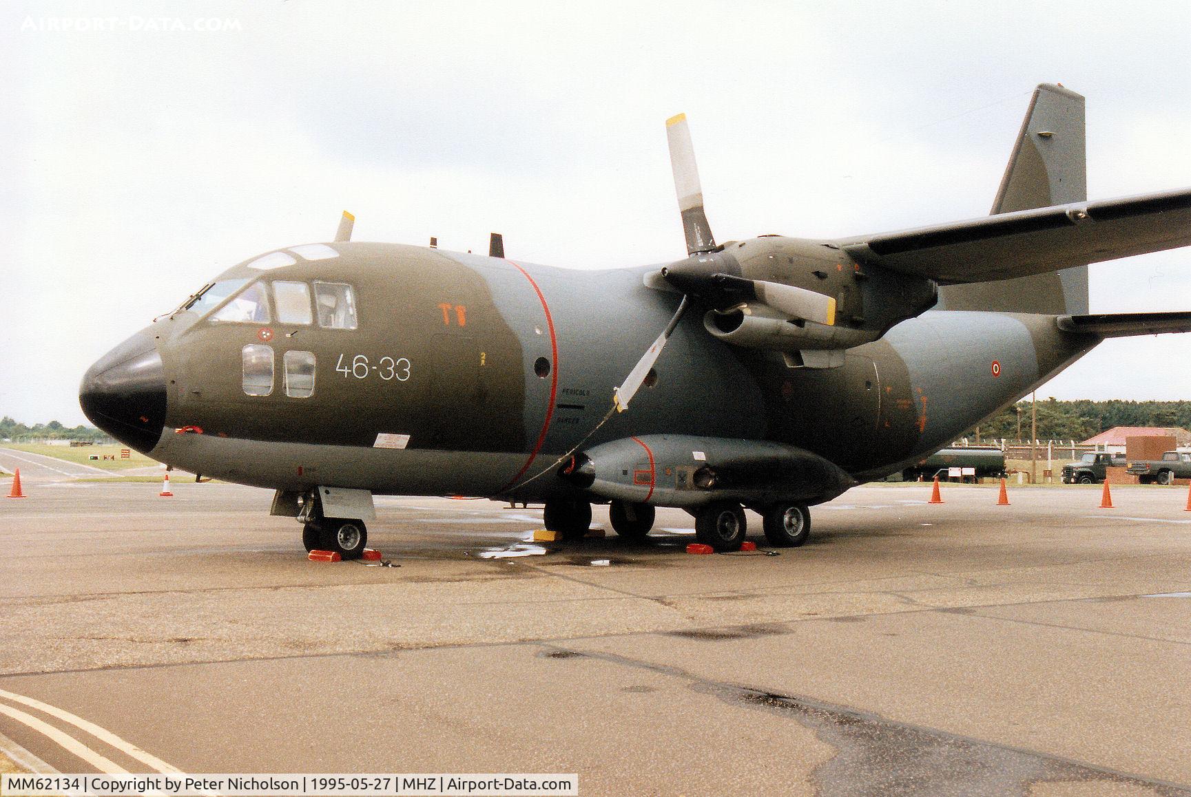 MM62134, Aeritalia G-222TCM C/N 4047, G222 of 46 Brigada Aerea of the Italian Air Force on display at the 1995 RAF Mildenhall Air Fete.