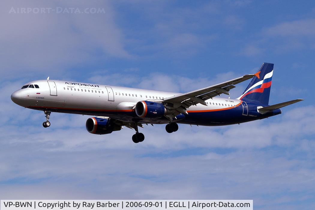 VP-BWN, 2004 Airbus A321-211 C/N 2330, Airbus A321-211 [2330] (Aeroflot Russian Airlines) Heathrow~G 01/09/2006