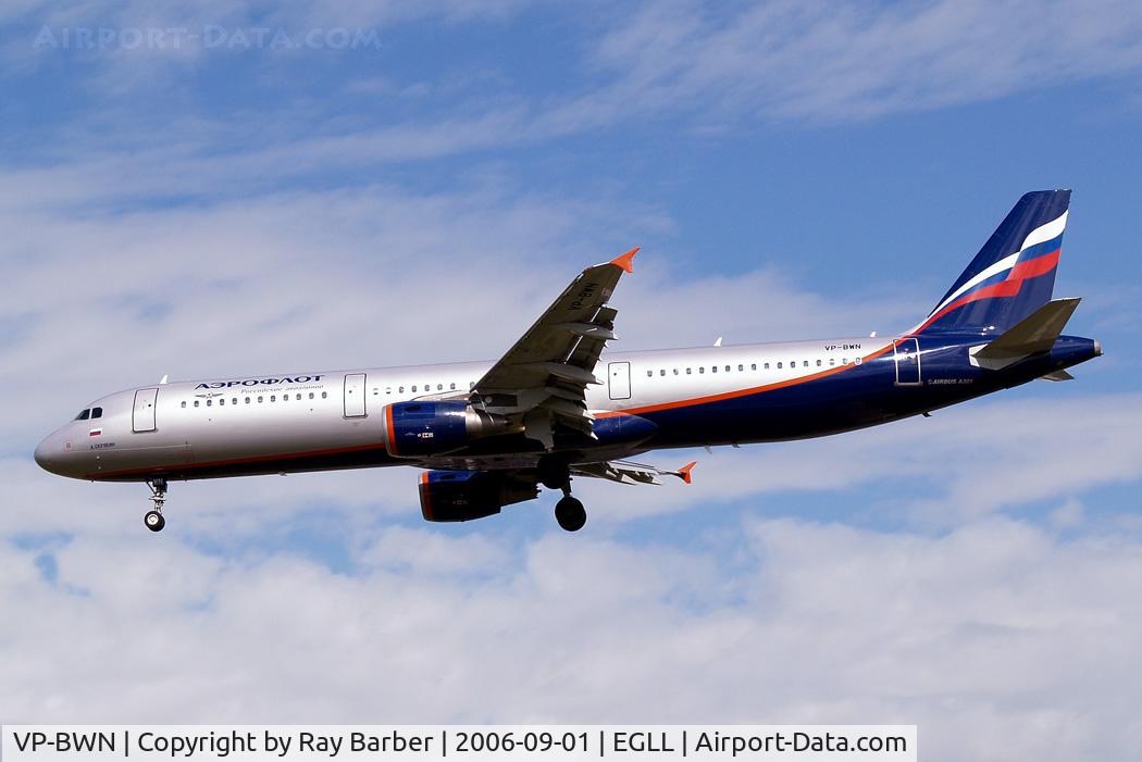 VP-BWN, 2004 Airbus A321-211 C/N 2330, Airbus A321-211 [2330] (Aeroflot Russian Airlines) Heathrow~G 01/09/2006