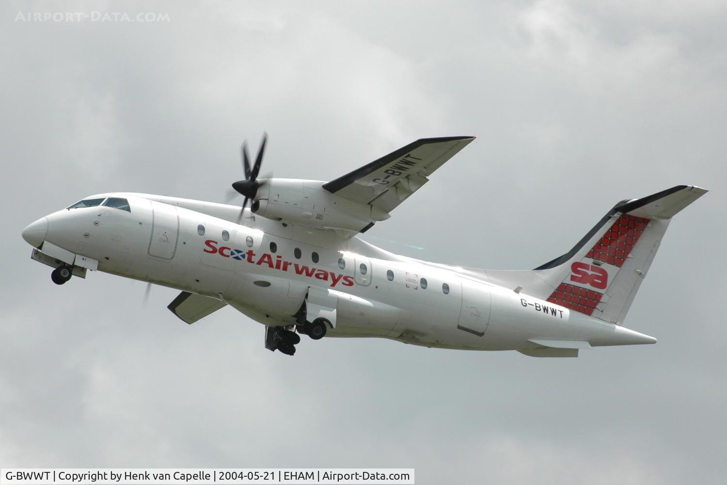 G-BWWT, 1995 Dornier 328-100 C/N 3022, Scot Airways Dornier 328 taking off from Schiphol airport, Amsterdam.