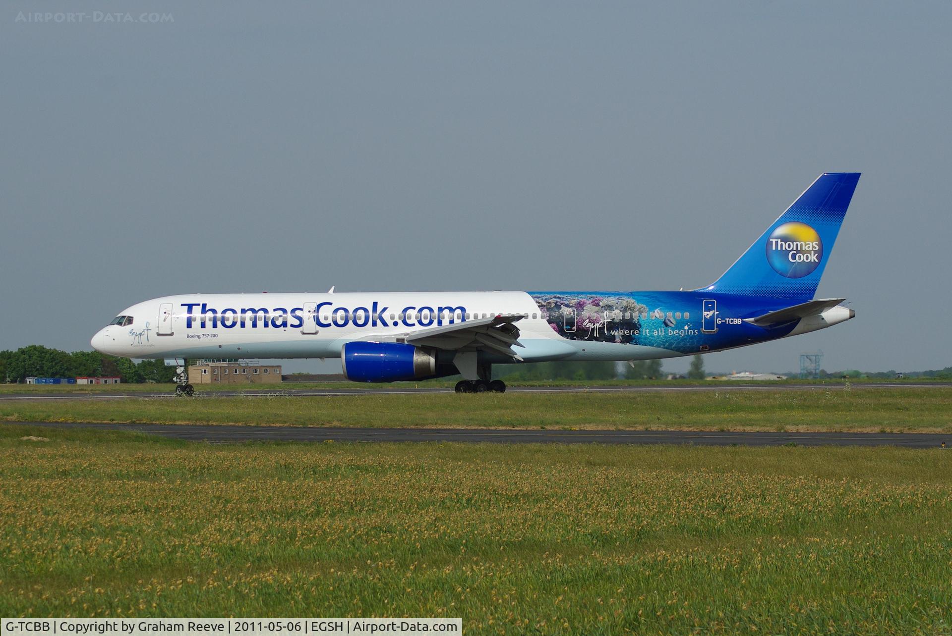 G-TCBB, 1999 Boeing 757-236 C/N 29945, Just landed.