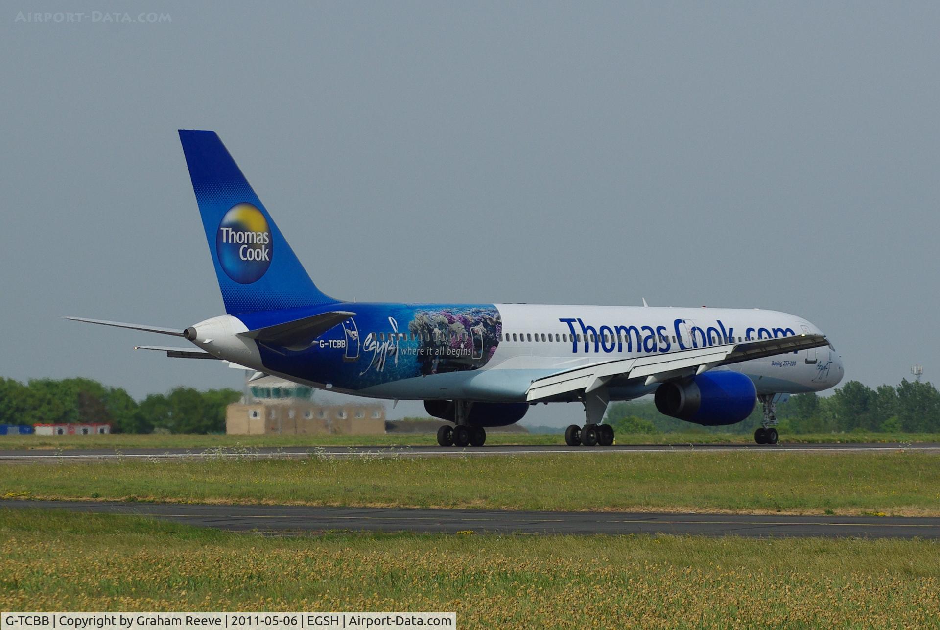 G-TCBB, 1999 Boeing 757-236 C/N 29945, Just landed.