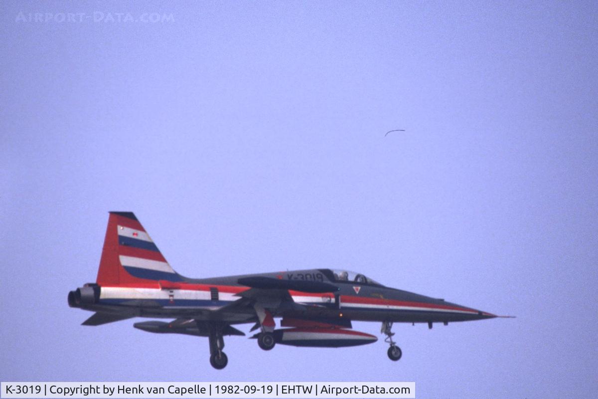 K-3019, 1970 Canadair NF-5A Freedom Fighter C/N 3019, Royal Netherlands Air Force NF-5A in display colours. This aircraft was flown by Fons Hemmelder at the Open Day at Twente Air Base in 1982.