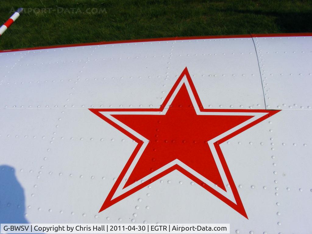 G-BWSV, 1987 Bacau Yak-52 C/N 877601, Russian star on the wing of Yak-52 G-BWSV