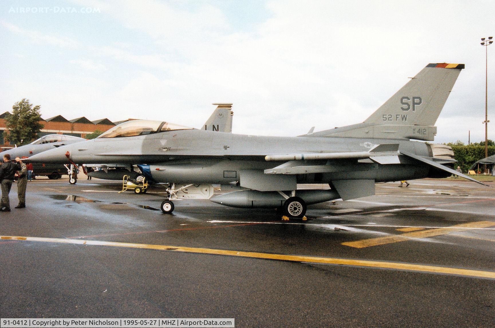 91-0412, 1991 General Dynamics F-16C Fighting Falcon C/N CC-110, F-16C Falcon, callsign Jack 01, of 23rd Fighter Squadron/52nd Fighter Wing based at Spangdahlem on display at the 1995 RAF Mildenhall Air Fete.