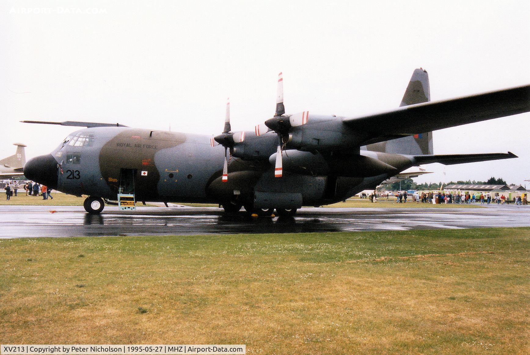 XV213, 1967 Lockheed C-130K Hercules C.1K C/N 382-4240, Hercules C.1K of the Lyneham Transport Wing on display at the 1995 RAF Mildenhall Air Fete.  This aircraft later retired on March 30, 1996.