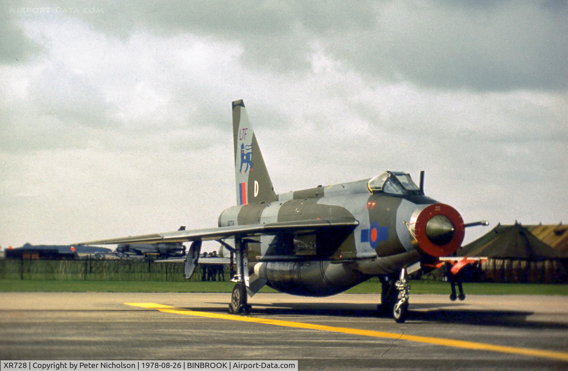 XR728, 1965 English Electric Lightning F.6 C/N 95213, Lightning F.6 of the Lightning Training Flight on display at the 1978 RAF Binbrook Airshow.