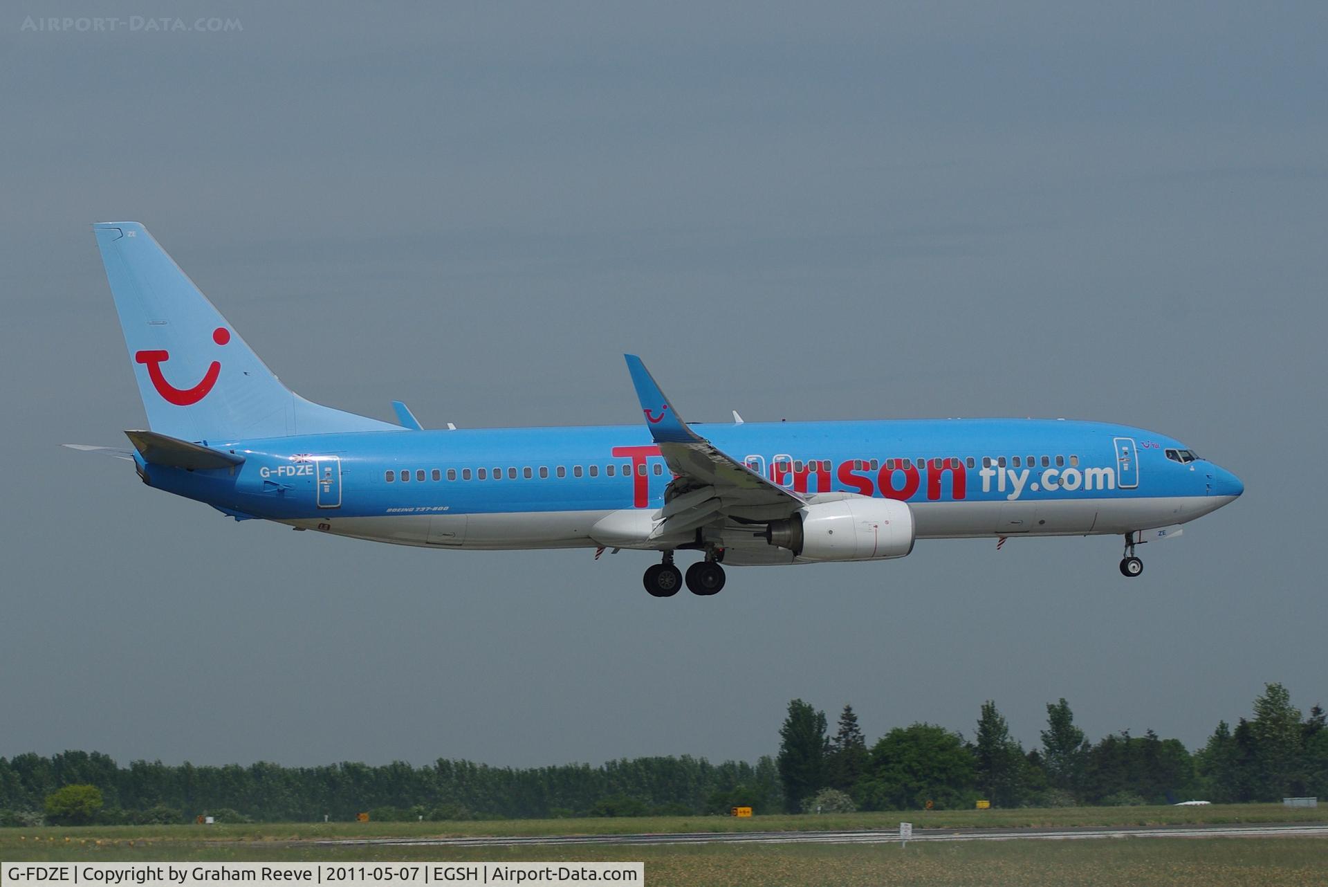 G-FDZE, 2008 Boeing 737-8K5 C/N 35137, About to touch down.