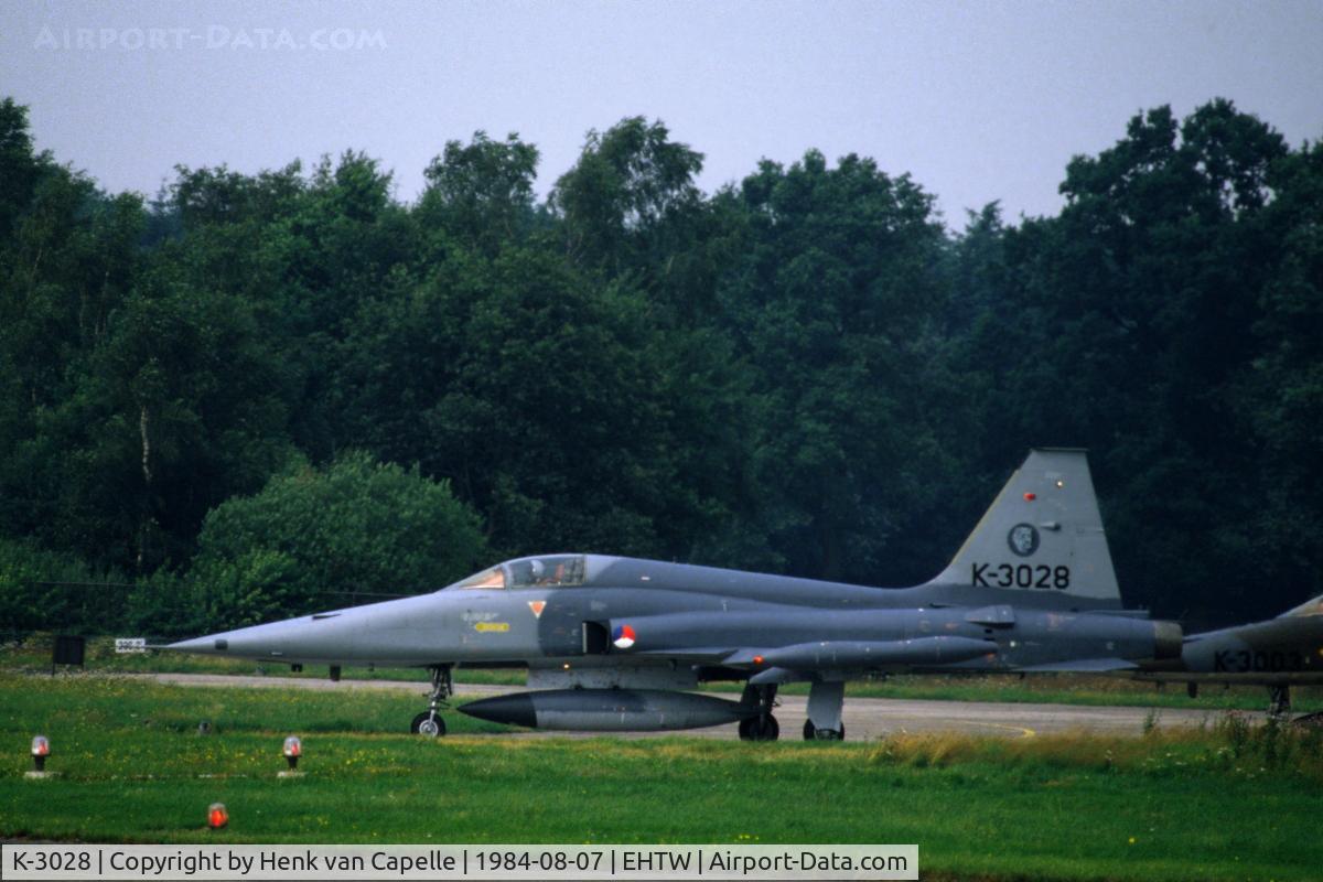 K-3028, 1970 Canadair NF-5A Freedom Fighter C/N 3028, NF-5A fighter of 315 sqn of the Royal Netherlands Air Force waiting for take off at Twente air base. It been repainted in a two-tone grey colour scheme.