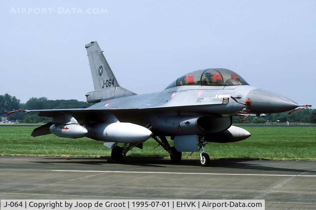 J-064, 1986 General Dynamics F-16BM Fighting Falcon C/N 6E-33, On the fin is a mission marking of the 'Deny Flight' operations flown over the Balkans.