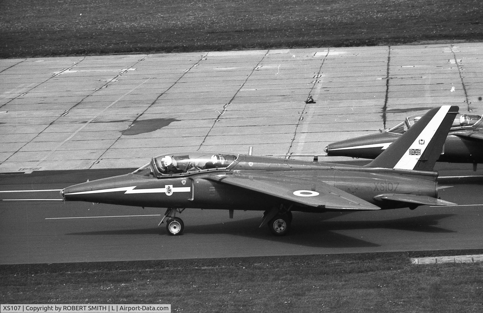XS107, 1964 Hawker Siddeley Gnat T.1 C/N FL601, RED ARROWS AT LINTON ON OUSE YORKSHIRE IN SUMMER 1977