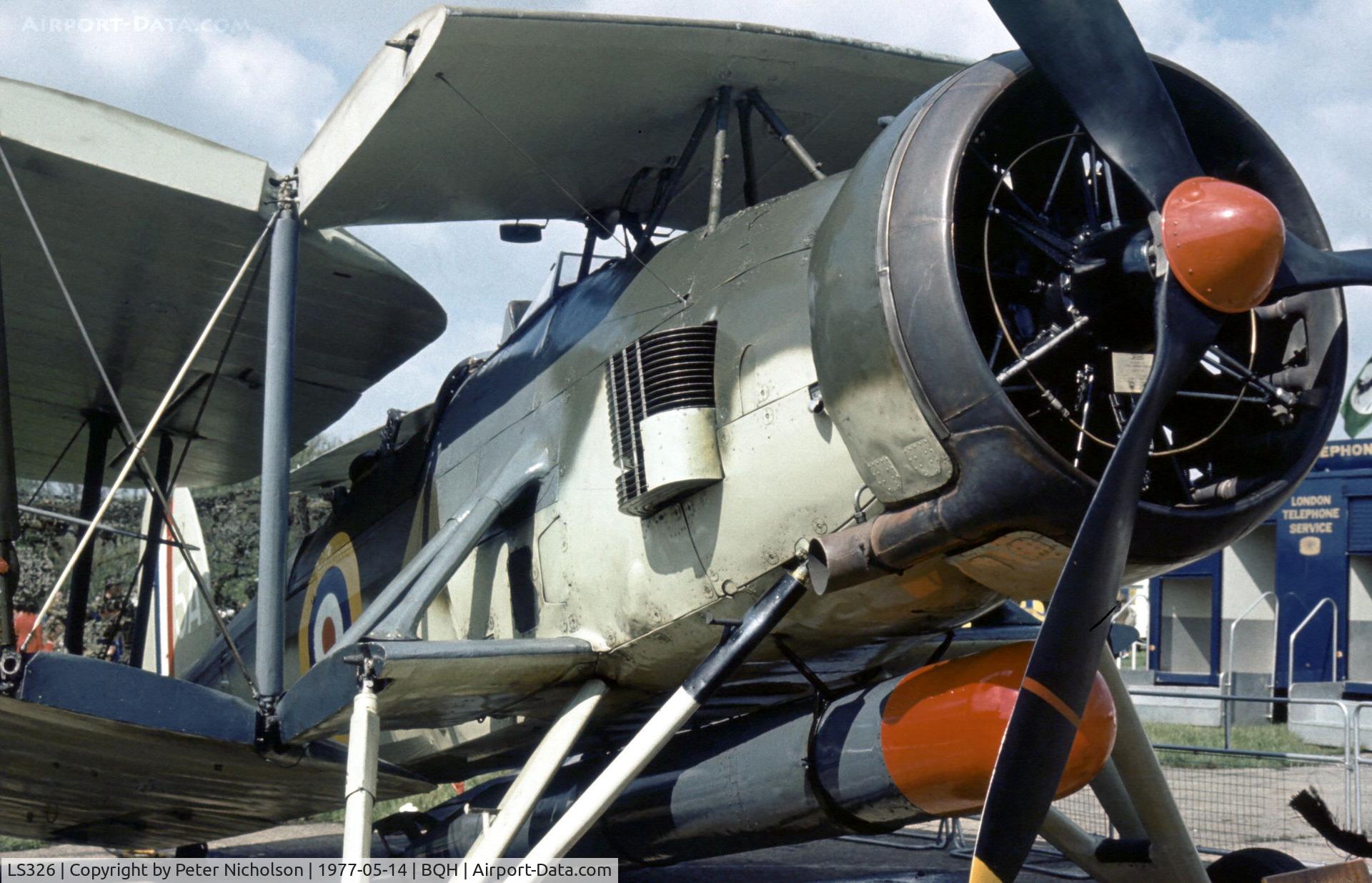 LS326, 1943 Fairey Swordfish Mk.II C/N Not found LS326, Royal Navy Historic Flight's Swordfish on display at the 1977 Biggin Hill Airshow.