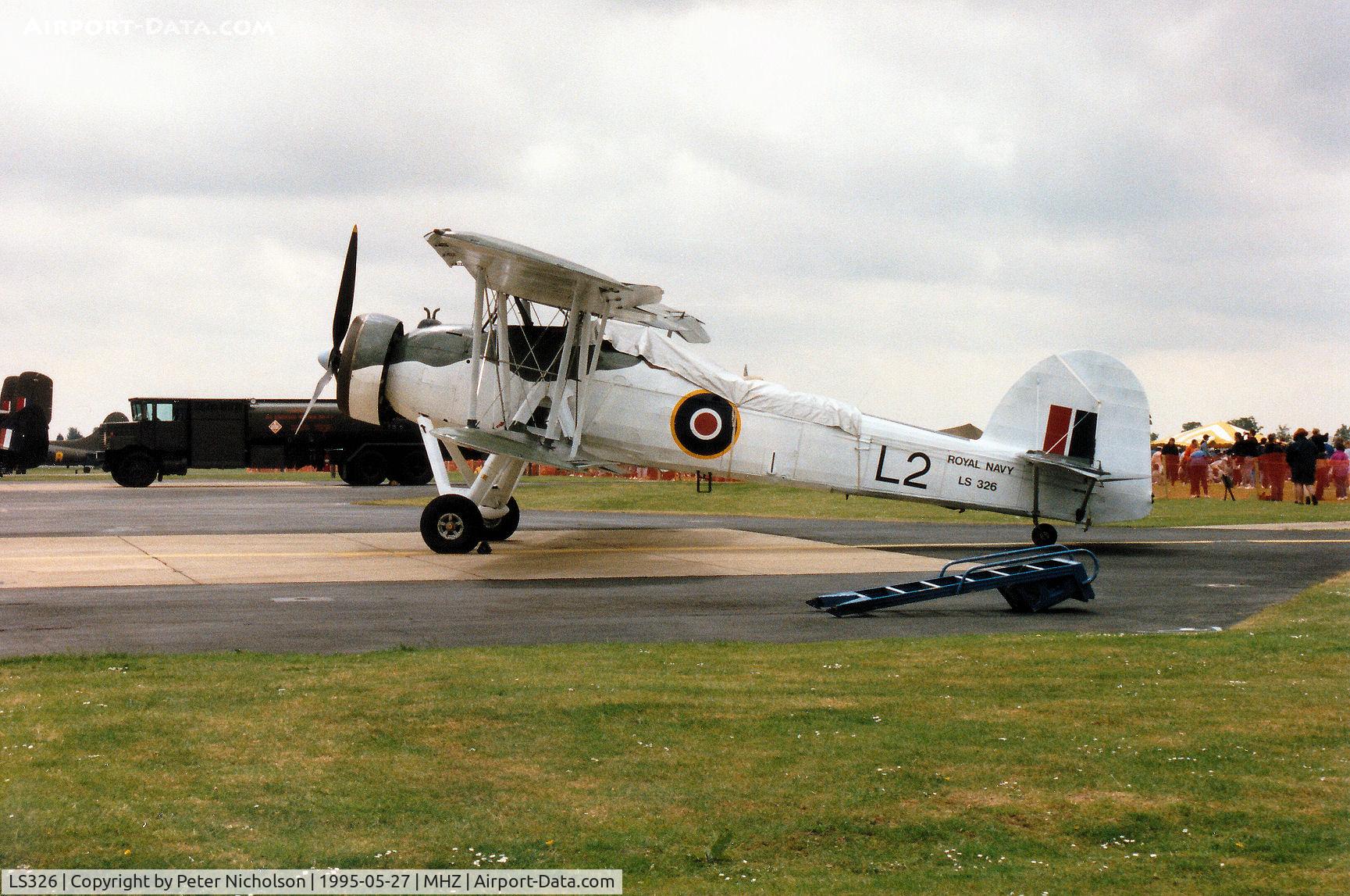 LS326, 1943 Fairey Swordfish Mk.II C/N Not found LS326, Fairey Swordfish of the Royal Navy Historic Flight on the flight-line at the 1995 RAF Mildenhall Air Fete.